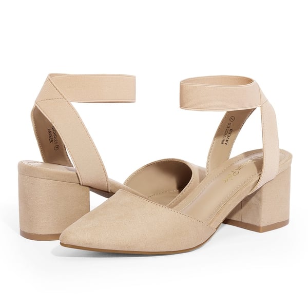 Pointed Toe Pumps with Ankle Strap - NUDE SUEDE - 3